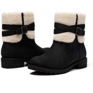 Women Warm Boots Chunky Heel Round Toe Winter Snow Ankle Booties Size 5.5